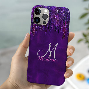 Süßes lila rosa Einhorn Glitter Tropfen Monogramm Case-Mate iPhone Hülle