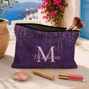 Süßes lila rosa Einhorn Glitter Tropfen Monogramm Zubehörtasche