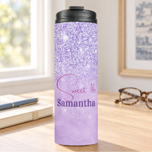 Süßes lila rosa glitzer Geburtstagsmonogramm Thermosbecher
