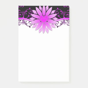 Süßes lila schwarz weißes Blumenmuster Post-it Klebezettel