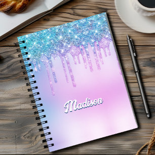 Süßes lila Türkis Glitter Tropfen Monogramm Notizbuch