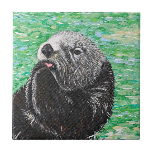 Süßes Little Sea Otter Gemälde Fliese (Vorderseite)