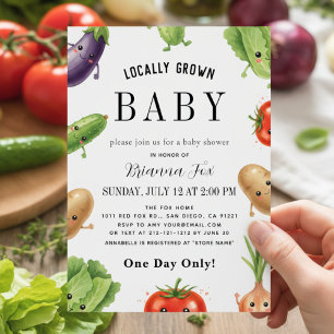 Süßes lokal angebautes Gemüse Baby Shower auf dem Einladung