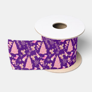 Süßes lustiges Gold Indigo Pink Weihnachtsmuster Satinband