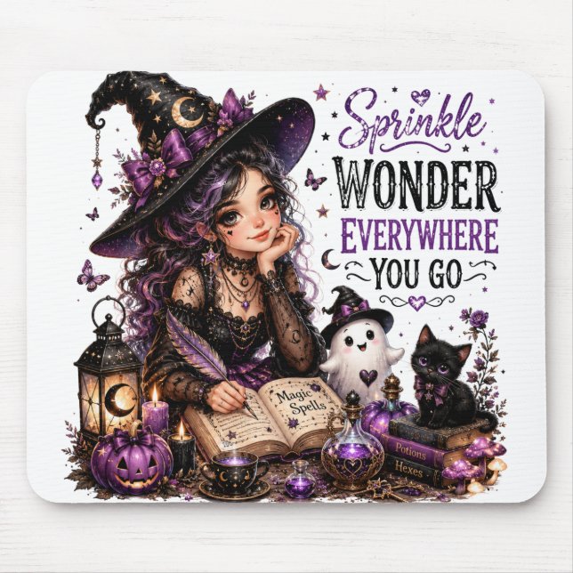 SÜßES LUSTIGES HALLOWEEN-MÄDCHEN MIT LUSTIGEM SPRU MOUSEPAD (Vorne)