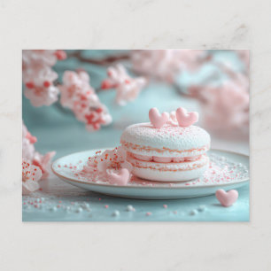 Süßes Macaron mit Herzen Valentinstag Postkarte