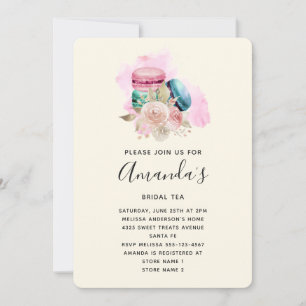 Süßes Macarons und Blume Wasserfarbenes Bridal Tee Einladung