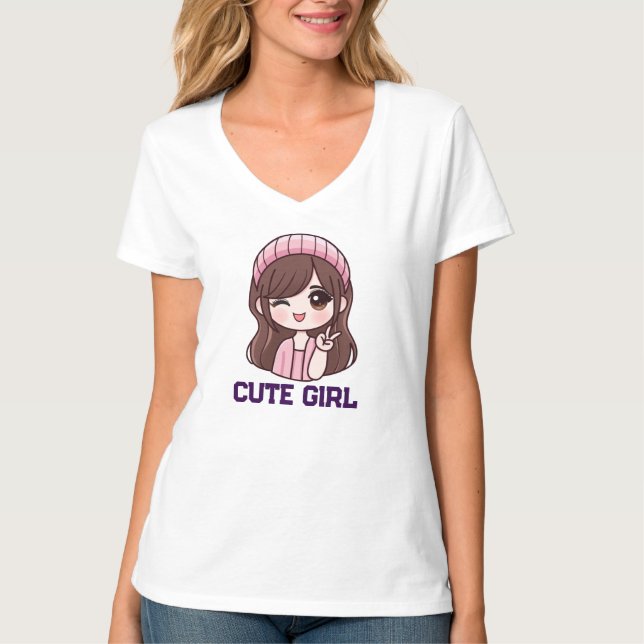 Süßes Mädchen Anime T-Shirt (Vorderseite)