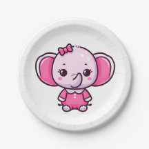 Süßes Mädchen Baby Rosa Elefant Papier Teller