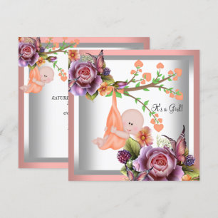 Süßes Mädchen-Baby Shower Mädchen Koralle Pfirsich Einladung