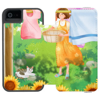 Süßes Mädchen beim Aufhängen der Wäsche im Sonnenb Incipio Watson™ iPhone 5 Geldbörsen Hülle