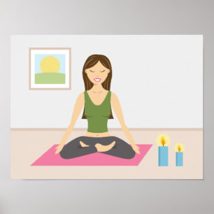 Süßes Mädchen beim Yoga in einem hübschen Zimmer Poster