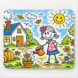 Süßes Mädchen bewässert Blumen-Mauspad Mousepad