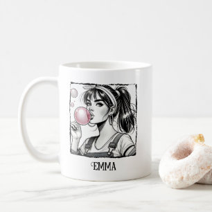 Süßes Mädchen & Blase, Comic Schwarz & Weiß, Lusti Kaffeetasse