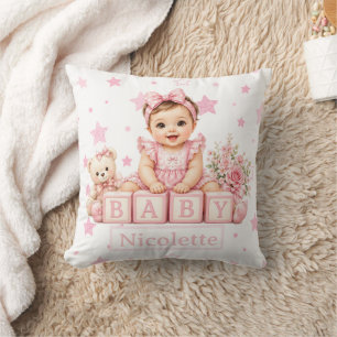 Süßes Mädchen Block Baby Shower Name Kissen