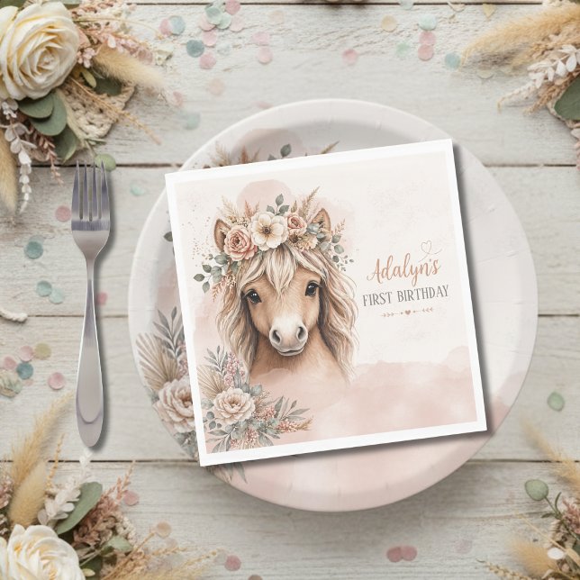 Süßes Mädchen Boho Pferd Erster Geburtstag Serviette (Von Creator hochgeladen)
