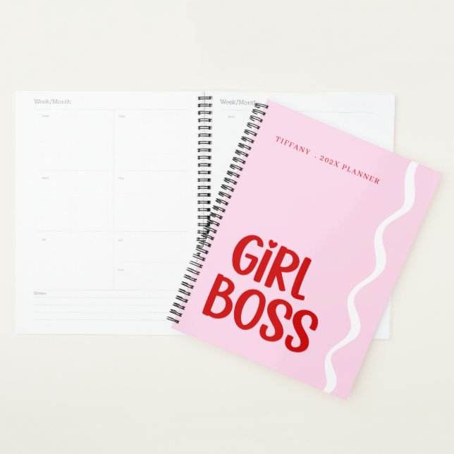 Süßes Mädchen Boss Pink und Rot Monogramm Jahr Planer (Anzeige)