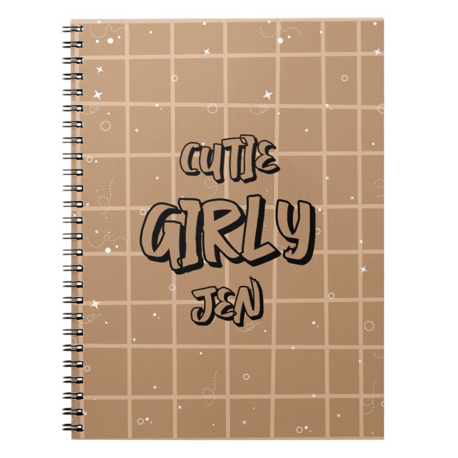 Süßes Mädchen-Braun-Gingham-Spiralnotizbuch Notizblock (Vorderseite)