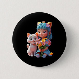 Süßes Mädchen, das Blumen hält, lustiges Unisex-De Button