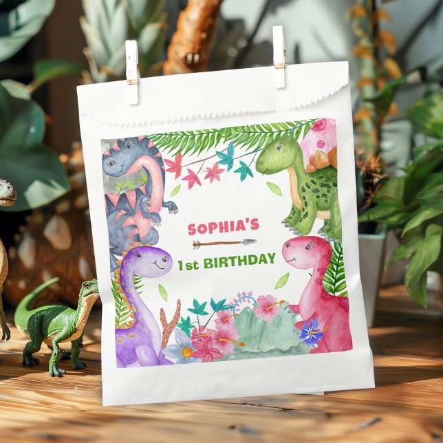 Süßes Mädchen Dinosaurier 1. Geburtstagsfeier Geschenktütchen (Von Creator hochgeladen)