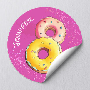 Süßes Mädchen-Donut 8. Geburtstag Lila Streusel Runder Aufkleber