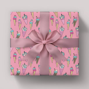 Süßes Mädchen-Eiscreme-Kegel-Muster Geschenkpapier Set