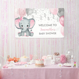 Süßes Mädchen Elefant Luftballons Baby Shower Banner