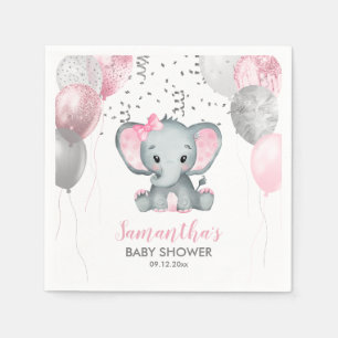 Süßes Mädchen Elefant Rosa Ballons Baby Shower Serviette