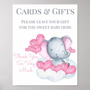 Süßes Mädchen-Elefanten-Baby-Shower-Geschenktisch- Poster