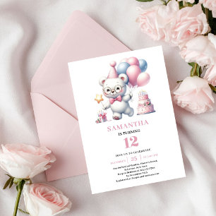 Süßes Mädchen Geburtstags-Teddybär Rosa Elfenbein- Einladung