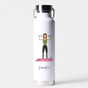 Süßes Mädchen hebt Gewichte & personalisierter Nam Trinkflasche