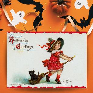 Süßes Mädchen-Hexen-Custom-Vintage-Halloween Karte