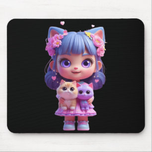 Süßes Mädchen mit einer freundlichen Katze lustige Mousepad