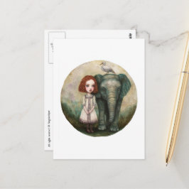 Süßes Mädchen mit Elefant und Vogel Postkarte