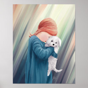 Süßes Mädchen mit Hund Poster