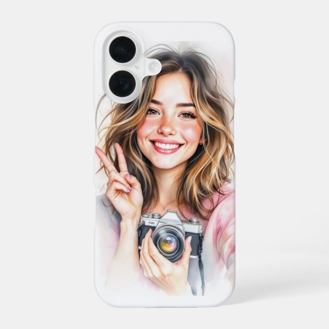 Süßes Mädchen mit Kamerahandyhülle iPhone 16 Hülle (Rückseite)
