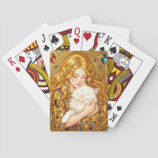 Süßes Mädchen mit Katze im Jugendstil von Gustav K Spielkarten