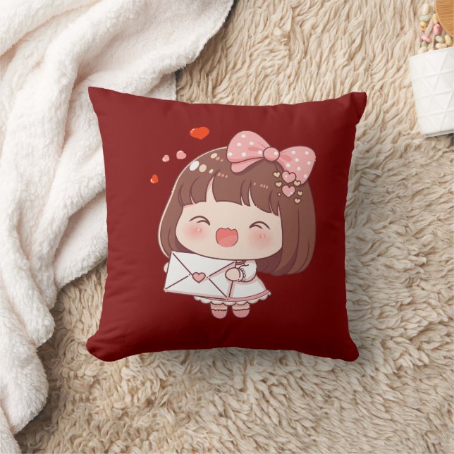 Süßes Mädchen mit Liebesbrief Kissen (Decke)