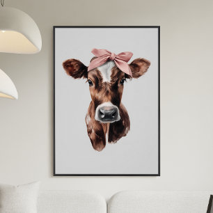 Süßes Mädchen mit rosa Schleife, braune und weiße  Poster