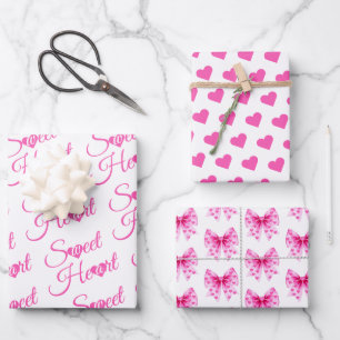 Süßes Mädchen mit rosa Schleife zum Valentinstag-B Geschenkpapier Set