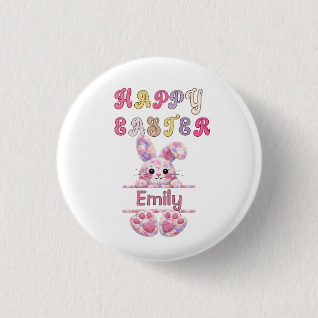 Süßes Mädchen Personalisieren Frohe Ostern Hase Button (Vorderseite)