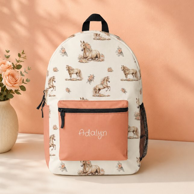 Süßes Mädchen Pfirsich-Rose-Pferd-Muster Bedruckter Rucksack (Von Creator hochgeladen)