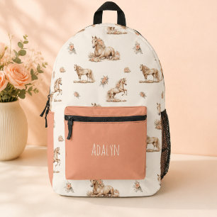 Süßes Mädchen Pfirsich-Rose Pferd Muster Bedruckter Rucksack