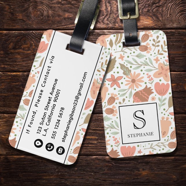 Süßes Mädchen-Pfirsichblumen-Muster mit monogrammi Gepäckanhänger (Von Creator hochgeladen)