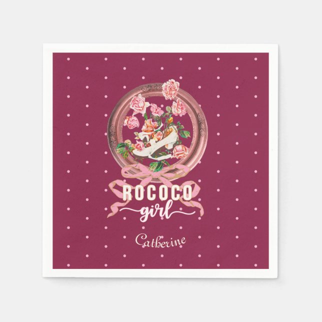 Süßes Mädchen-Pink-Rokoko-Schuh-Rosen-Schleife-Nam Serviette (Vorderseite)