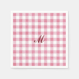 Süßes Mädchen-Preppy-Rosa-Gingham-Karo-Monogramm Serviette