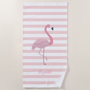 Süßes Mädchen Rosa Flamingo , Streifen -Personali Strandtuch