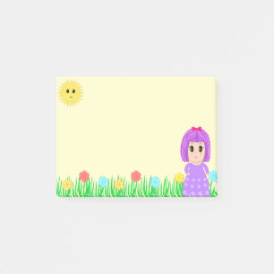 Süßes Mädchen, Sonne, Blumen und Gras Post-it Klebezettel