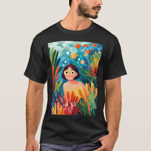 Süßes Mädchen taucht in ein lebendiges Korallenrif T-Shirt