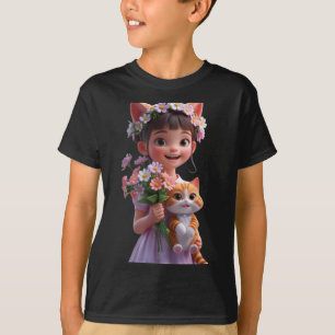 Süßes Mädchen umarmt eine Katze Fanny Unisex-Desig T-Shirt